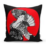 - Rh-K5804siyah-Siyah-ve-Kirmizi-Zeminde-Gri-Japon-Kiz-Motifli-Yastik-Kilifi - Realhomes Siyah ve Kırmızı Zeminde Gri Japon Kız Motifli Yastık Kılıfı Realhomes