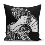 - Rh-K5805-Siyah-Zeminde-Gri-Japon-Kiz-Motifli-Dekoratif-Kirlent-Kilifi - Realhomes Siyah Zeminde Gri Japon Kız Motifli Dekoratif Kırlent Kılıfı Realhomes