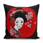 - Rh-K5808-Siyah-ve-Kirmizi-Zeminde-Papatya-Tasarimli-Japon-Kiz-Modern-Yastik-Kilifi - Realhomes  Siyah ve Kırmızı Zeminde Papatya Tasarımlı Japon Kız Modern Yastık Kılıfı Realhomes