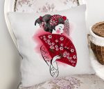 Kırmızı Yelpazeli Şaman Japon Kadın Motifli Kırlent Kılıfı Realhomes