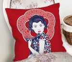 - Rh-K5819-Kirmizi-Zeminli-Kopek-Tutan-Hanim-Desenli-Modern-Kirlent-Kilifi-1 - Realhomes Kırmızı Zeminli Köpek Tutan Hanım Desenli Modern Kırlent Kılıfı Realhomes