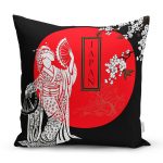 Beyaz Dal Desenli Çift Yelpazeli Japan Kadın Modern Yastık Kılıfı Realhomes