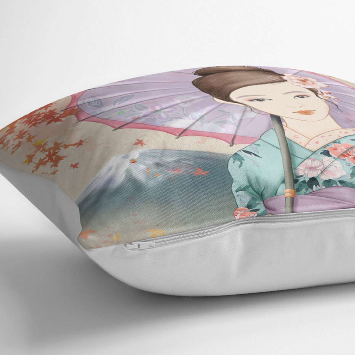 Şemsiyeli Japon Kız Motifli Dekoratif Kırlent Kılıfı Realhomes