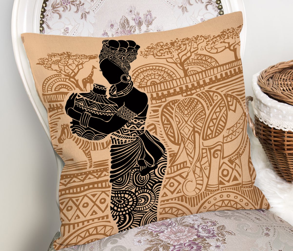 Etnik Desen Zeminli Afrika Kadın Motifli Dekoratif Yastık Kılıfı Realhomes