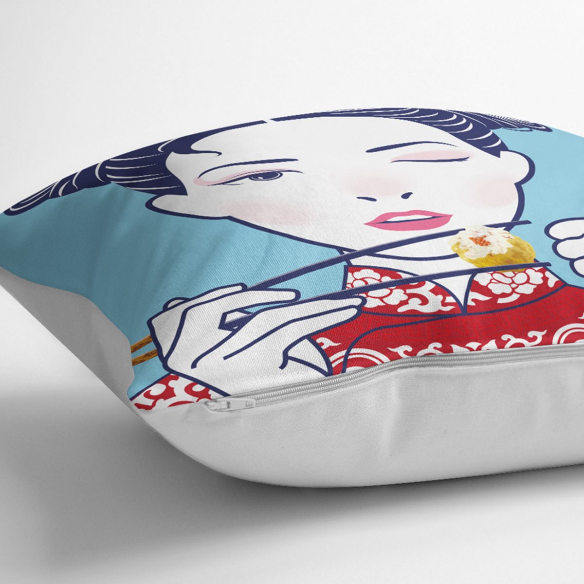 Suşi Yiyen Japon Kız Desenli Modern Kırlent Kılıfı Realhomes