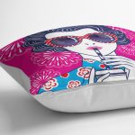 Pembe Zeminde Havai Fişek Figürlü Gözlüklü Fashion Girl Modern Kırlent Kılıfı Realhomes