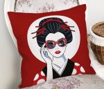 Gözlüklü Cool Japon Kadın Desenli Yastık Kılıfı Realhomes