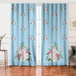 Çiçek Desenli Dijital Baskılı Salon Fon Perde Realhomes