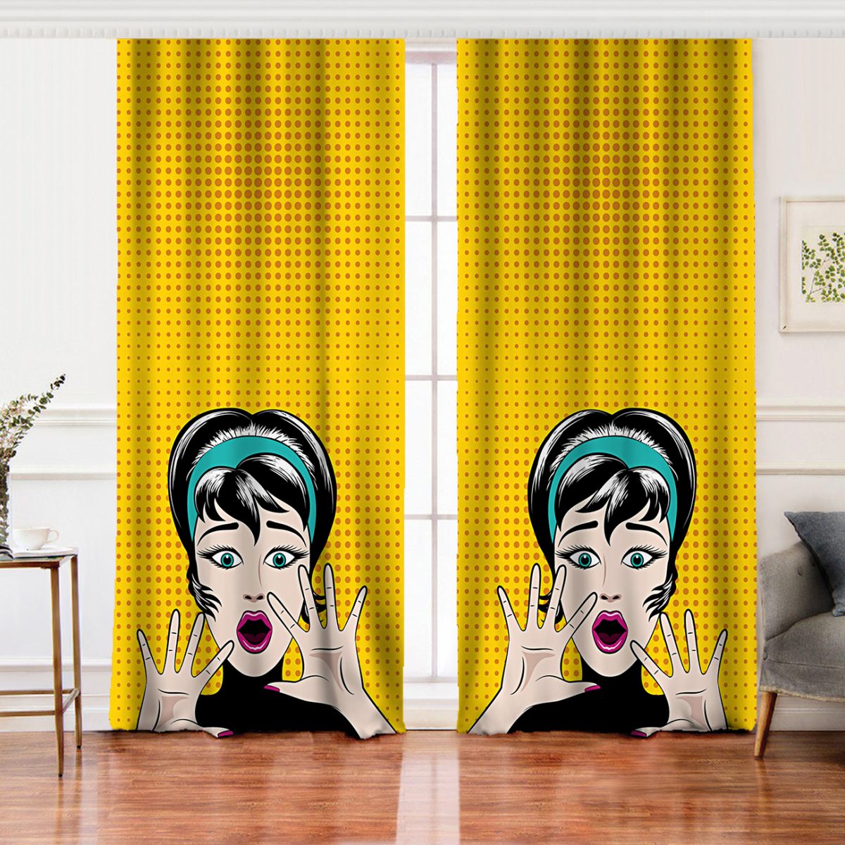 Pop Art Resimli Dijital Baskılı Salon Fon Perde Realhomes