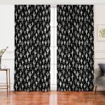 Siyah Beyaz Kaktüs Baskılı Dekoratif Salon Fon Perde Realhomes