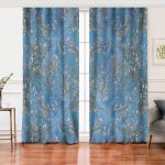 Yağlı Boya Mavi Ağaç Motifleri Dijital Baskılı Salon Fon Perde Realhomes