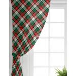 Yeşil Kırmızı Beyaz Ekose Desenli Salon Fon Perde Realhomes