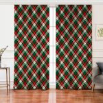 Yeşil Kırmızı Beyaz Ekose Desenli Salon Fon Perde Realhomes