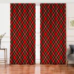 Kırmızı Zeminli Ekose Desenli Salon Fon Perde Realhomes