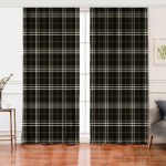 Siyah Zeminli Ekose Desenli Dijital Baskılı Salon Fon Perde Realhomes