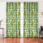 Yeşil Çizgili Limon Desenli Dijital Baskılı Salon Fon Perde Realhomes