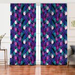 Lacivert Tropikal Desenli Dijital Baskılı Salon Fon Perde Realhomes