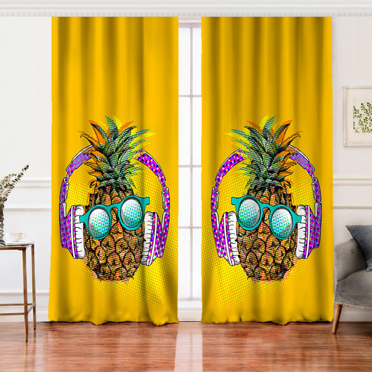 Summer Ananas Tasarımlı Salon Fon Perde Realhomes