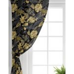 Siyah Zeminde Altın Yapraklar Desenli Salon Fon Perde Realhomes