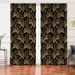 Siyah Zeminde Altın Renkli Yapraklar Desenli Salon Fon Perde Realhomes