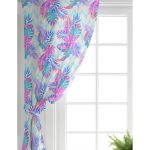 Pudra Zeminli Geometrik Palmiye Yaprakları Modern Salon Fon Perde Realhomes