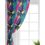 Sarı Zeminde Tropikal Orman Tasarımlı Modern Salon Fon Perde Realhomes