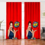 - Rh-Perde-3281-Kirmizi-Zeminli-Popart-Wow-Desenli-Modern-Salon-Fon-Perde - Realhomes Kırmızı Zeminli Popart Wow Desenli Modern Salon Fon Perde Realhomes