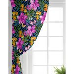 Mavi Zeminli Geometrik Çiçekler Modern Tasarımlı Salon Fon Perde Realhomes