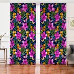 Mavi Zeminli Geometrik Çiçekler Modern Tasarımlı Salon Fon Perde Realhomes