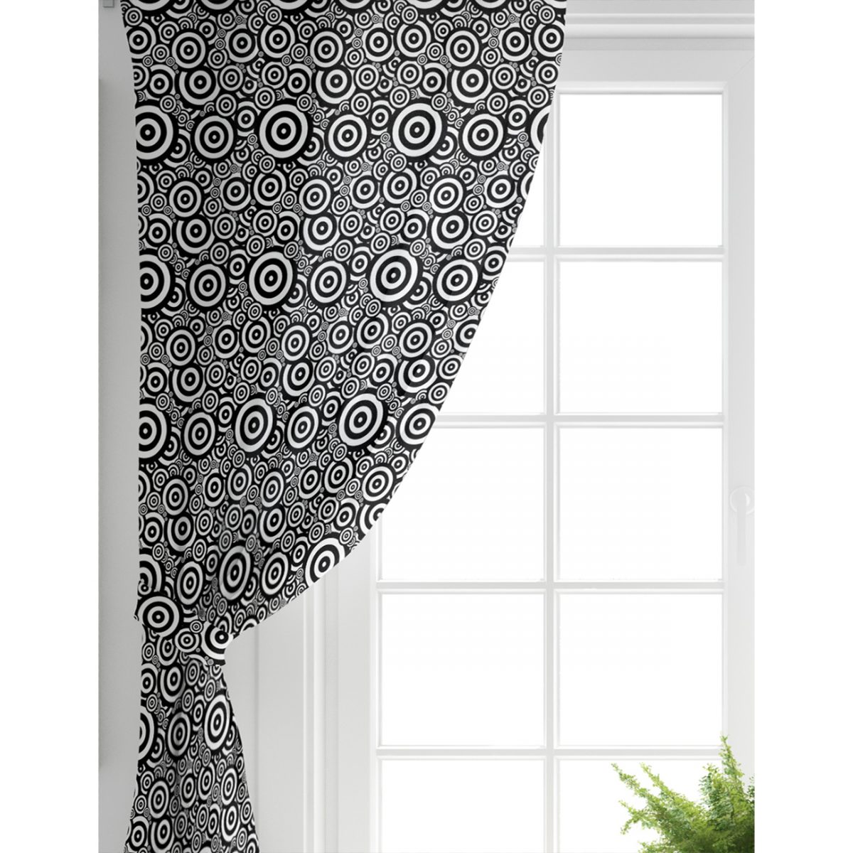 Siyah Beyaz Geometrik Yuvarlak Tasarımlı Modern Salon Fon Perde Realhomes