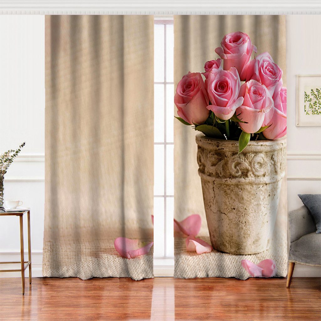 Çiçek Sepeti Desen Dijital Baskılı Salon Fon Perde RealHomes
