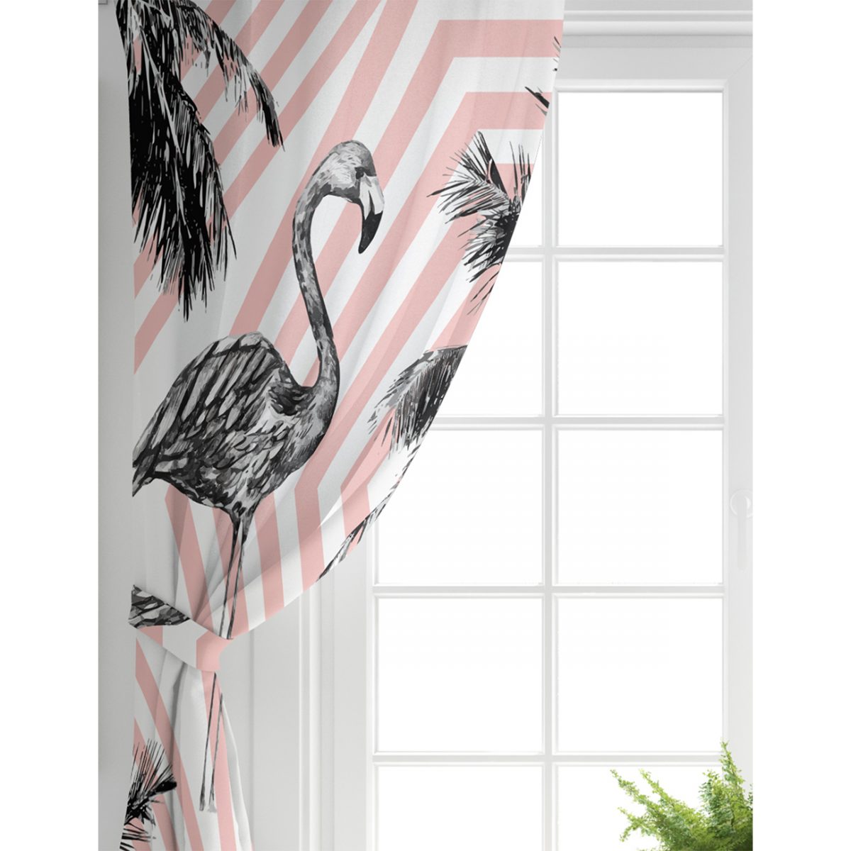 Flamingo Desenli Dijital Baskılı Dekoratif Salon Fon Perde Realhomes