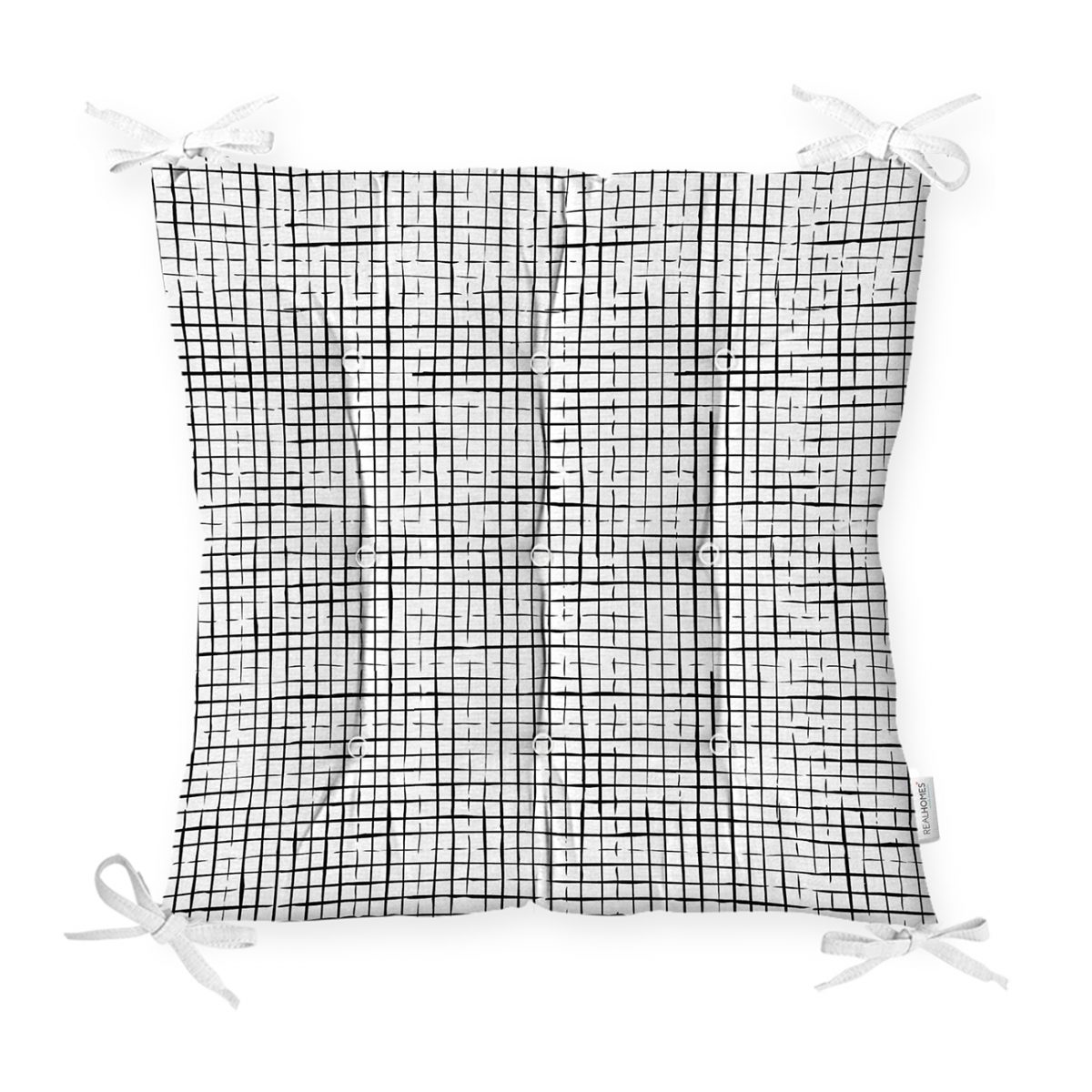 Siyah Beyaz Damalı Modern Pofidik Sandalye Minderi RealHomes