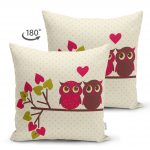 - Suet-K-104-1 - Realhomes  Baykuş Temalı Çift Taraflı Dijital Baskılı Dekoratif Süet Yastık Kırlent Kılıfı Realhomes