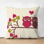 - Suet-K-104 - Realhomes  Baykuş Temalı Çift Taraflı Dijital Baskılı Dekoratif Süet Yastık Kırlent Kılıfı Realhomes