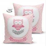 - Suet-K-114-1 - Realhomes  Çift Taraflı Sevimli Baykuş Dijital Baskılı Dekoratif Süet Yastık Kırlent Kılıfı Realhomes
