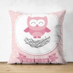 - Suet-K-114 - Realhomes  Çift Taraflı Sevimli Baykuş Dijital Baskılı Dekoratif Süet Yastık Kırlent Kılıfı Realhomes