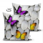 Çift Taraflı Kelebek Desenli Dijital Baskılı Dekoratif Süet Yastık Kırlent Kılıfı Realhomes