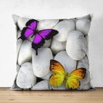 Çift Taraflı Kelebek Desenli Dijital Baskılı Dekoratif Süet Yastık Kırlent Kılıfı Realhomes