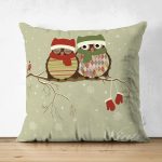 - Suet-K-121 - Realhomes  Çift Taraflı Baykuş Desenli Dijital Baskılı Dekoratif Süet Yastık Kırlent Kılıfı Realhomes