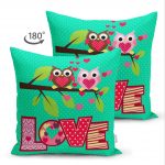 - Suet-K-13-1 - Realhomes  Çift Taraflı Baykuş Desenli Dijital Baskılı Dekoratif Süet Yastık Kırlent Kılıfı Realhomes