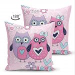 - Suet-K-134-1 - Realhomes Çift Taraflı Baykuş Resimli Dijital Baskılı Dekoratif Süet Yastık Kırlent Kılıfı Realhomes