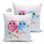 - Suet-K-143-1 - Realhomes  Çift Taraflı Modern Baykuş Resimli Dijital Baskılı Dekoratif Süet Yastık Kırlent Kılıfı Realhomes