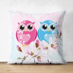 - Suet-K-143 - Realhomes  Çift Taraflı Modern Baykuş Resimli Dijital Baskılı Dekoratif Süet Yastık Kırlent Kılıfı Realhomes