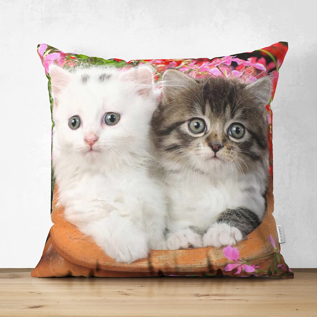 Çift Taraflı Sevimli Kediler Dijital Baskılı Dekoratif Süet Yastık Kırlent Kılıfı Realhomes