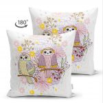 - Suet-K-154-1 - Realhomes Çift Taraflı Modern Baykuş Desenli Dijital Baskılı Dekoratif Süet Yastık Kırlent Kılıfı Realhomes