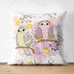 - Suet-K-154 - Realhomes Çift Taraflı Modern Baykuş Desenli Dijital Baskılı Dekoratif Süet Yastık Kırlent Kılıfı Realhomes