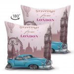 - Suet-K-156-1 - Realhomes  Çift Taraflı London Car Dijital Baskılı Dekoratif Süet Yastık Kırlent Kılıfı Realhomes