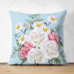 Çift Taraflı Çiçek Desenli Dijital Baskılı Dekoratif Süet Yastık Kırlent Kılıfı Realhomes