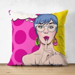 - Suet-K-164 - Realhomes  Çift Taraflı Pop Art Dijital Baskılı Dekoratif Süet Yastık Kırlent Kılıfı Realhomes